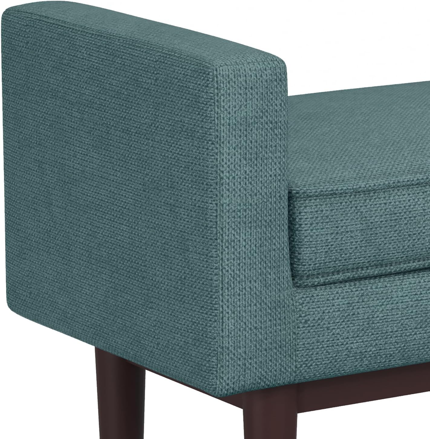 SIMPLIHOME Scott Ottoman Bench - 46 inch Wide Upholstered Linen Fabric Rectangle Ottoman in Smoky Teal, Contemporary Bench for Bedroom, Entryway or Living Room with Raised Sides and Cushioned Seat