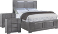 Furniture of America Del Rio Wood Frame 3-Piece Bedroom Set, King-Size Bed with Lighted Headboard & Drawers and 2 Nightstands, Mattress Ready, Gray