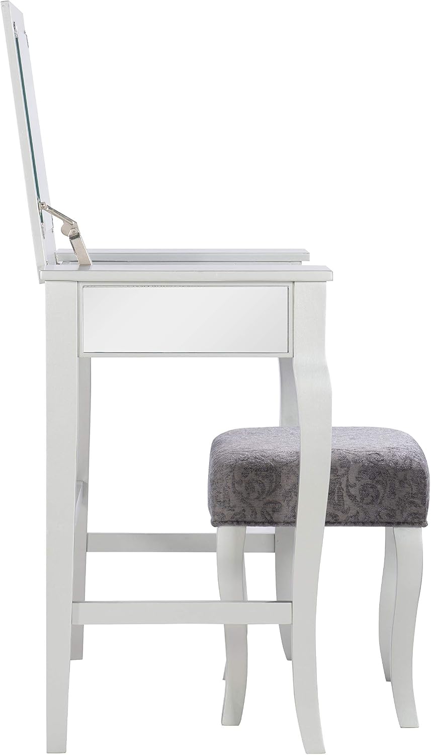 Linon Silver Harper Vanity Set, 32' W x 18' D x 46.75' H