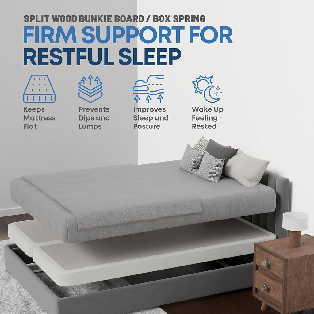 Greaton, Box Spring Bed Base Full Size, 4-Inch Wood Mattress Foundation – Amish Made in USA – Quiet Noise Free, 2-Pieces Under Mattress-Support BoxSpring, Fully Assembled, White