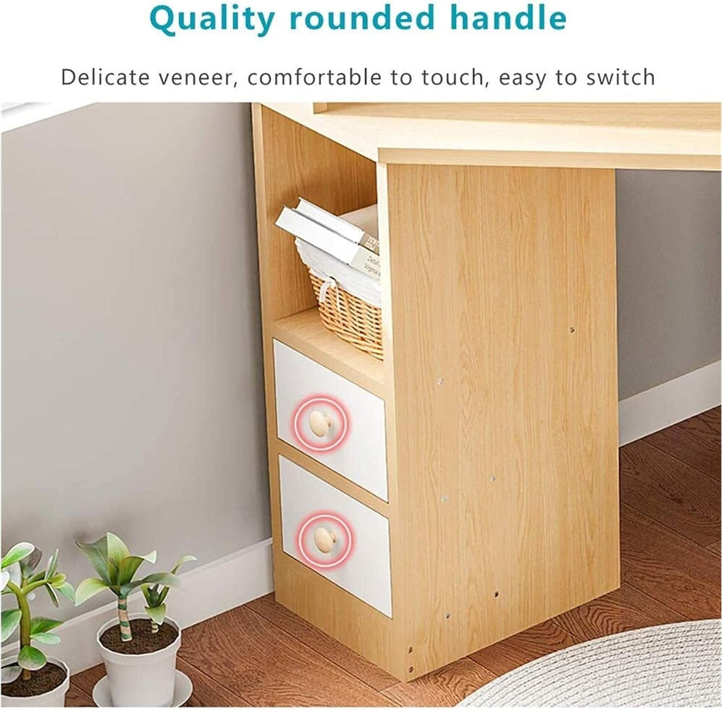 Luxury Dressing Vanity Table w/Stool for Bedroom, Corner Vanity Table, Solid Wood Dressing Table, Large Storage Organizer and Open Compartment, with Shelf Holder(E)
