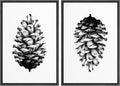 SIGNWIN Framed Canvas Print Wall Art Set Black & White Forest Woodland Pinecone Nature Wilderness Illustrations Modern Art Relax/Calm for Living Room, Bedroom, Office - 24'x36'x2 Black