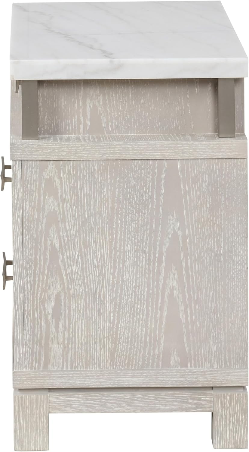 Furniture of America Bailer Modern Solid Wood 3-Piece Bedroom Set with LED on Headboard, Stainless Steal Posts and Marble Top on Nightstand, Box Spring Needed, King, Weathered Gray