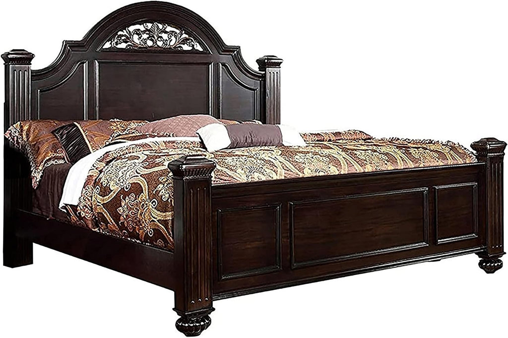 Furniture of America Malierd Transitional Fluted Poster King-Size Panel Bed, Box Spring Required for Bedroom, Guest Room Bed, Dark Walnut Brown