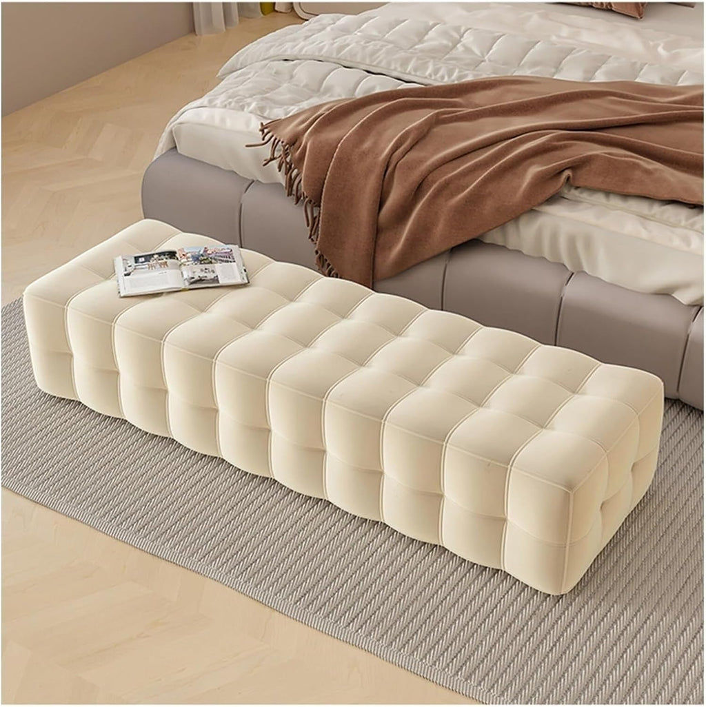 End of Bed Bench Tufted Bench, Upholstered Bedroom Benches Footrest Stool End of Bed Storage Bench for Bedroom,White-120 * 50 * 36cm