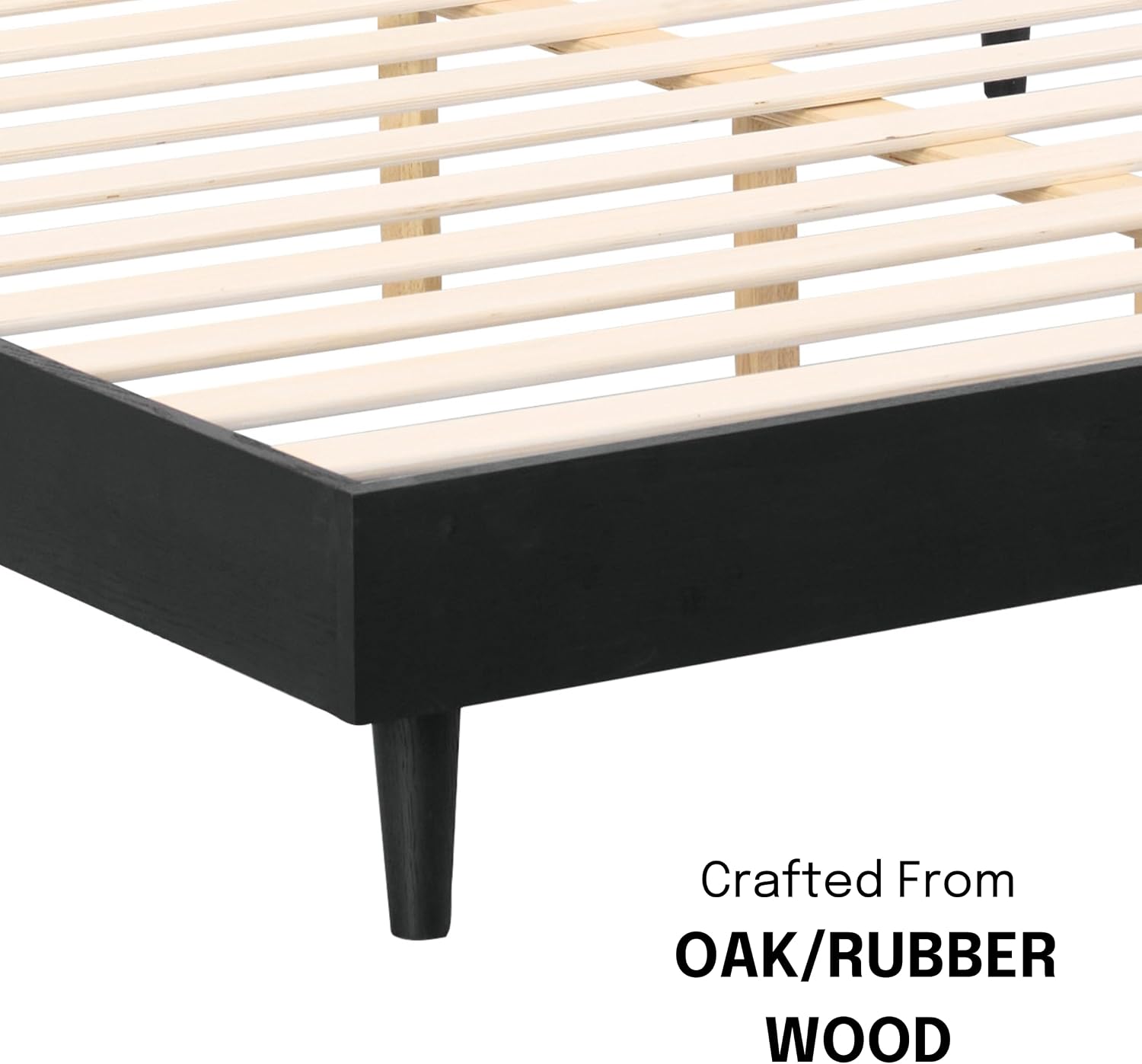 NTC Fly Wooden Bed Frame Without Headboard, Solid Oak and Rubber Wood Foundation with Silent Slats and Wood Central Supports, 1000 Lb Capacity, Effortless Assembly, Queen - Burnt Black