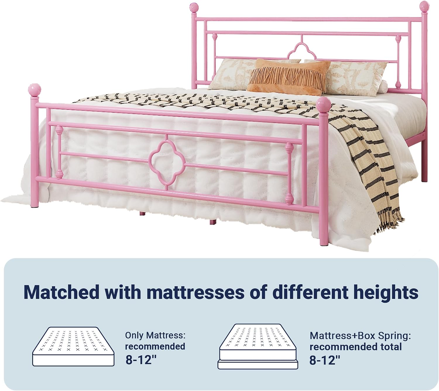 Allewie King Size Metal Platform Bed Frame with Victorian Vintage Headboard and Footboard/Mattress Foundation/Under Bed Storage/No Box Spring Needed/Noise-Free/Easy Assembly, Pink