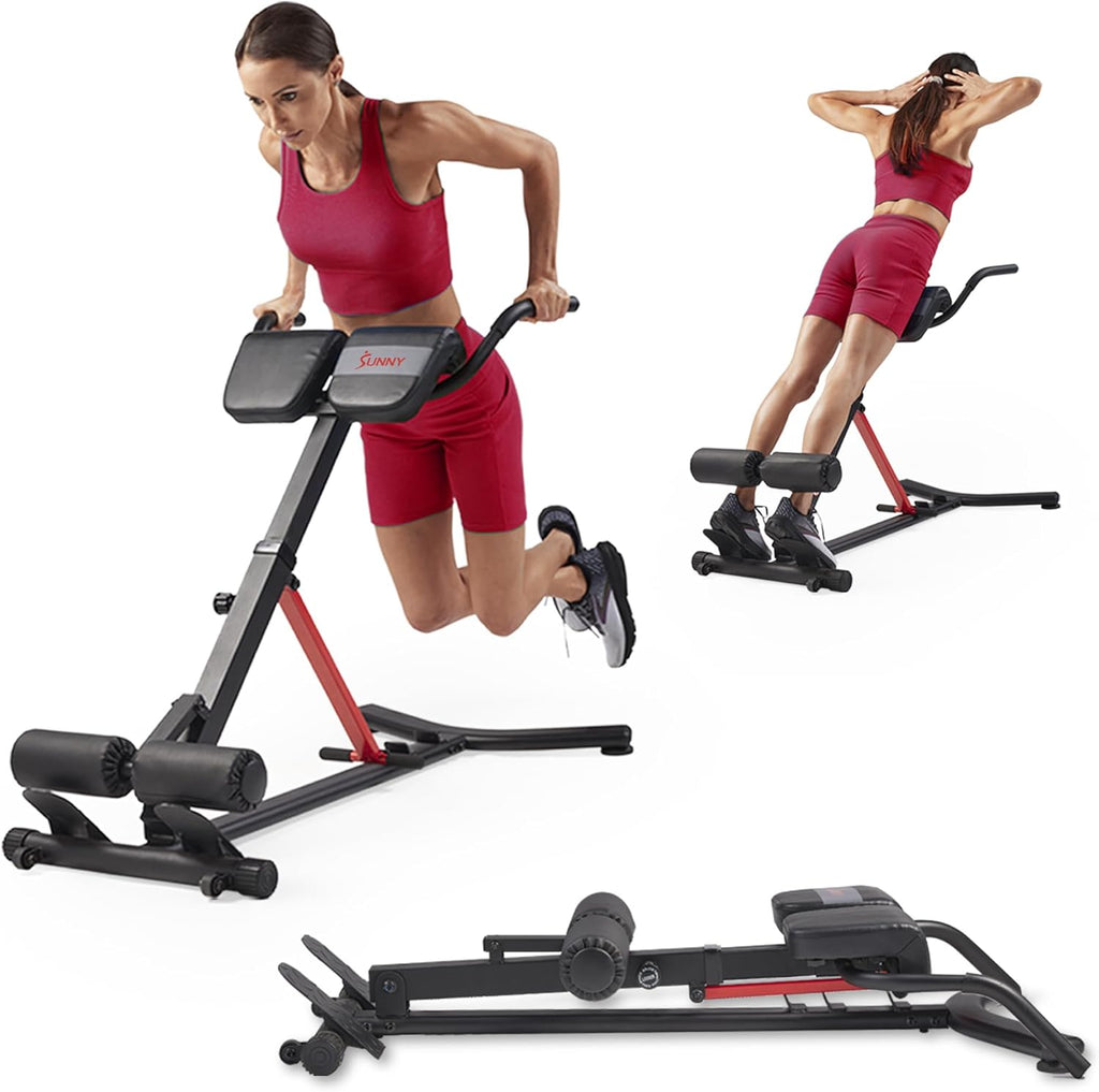 Sunny Health & Fitness Multi-Function Roman Chair with Dip Station & Sit-Up Bench, Adjustable Heavy-Duty Strength Training Equipment for Glutes, Core & Lower Body Workouts, Hyperextension Machine for Home Gym