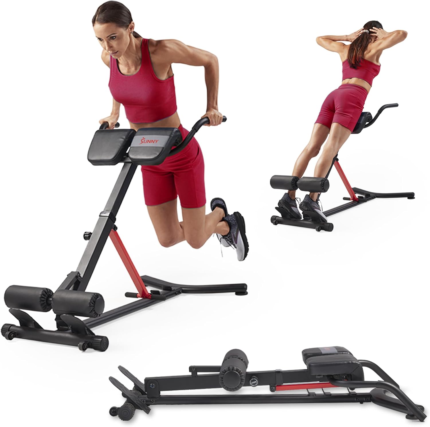 Sunny Health & Fitness Multi-Function Roman Chair with Dip Station & Sit-Up Bench, Adjustable Heavy-Duty Strength Training Equipment for Glutes, Core & Lower Body Workouts, Hyperextension Machine for Home Gym
