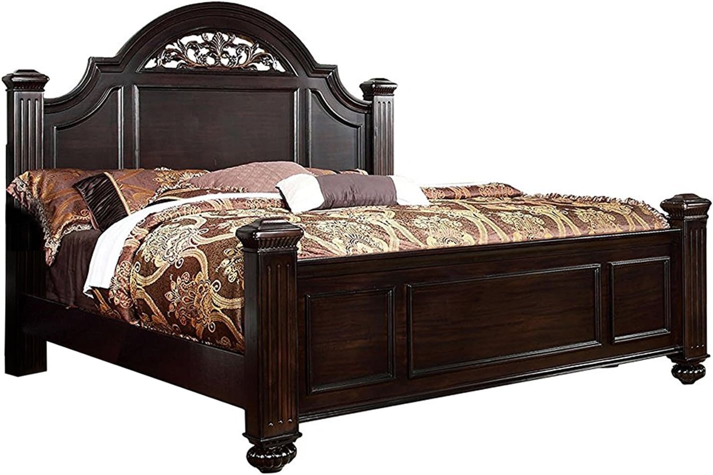 Furniture of America Malierd Transitional Fluted Poster Bed, Queen, Dark Walnut