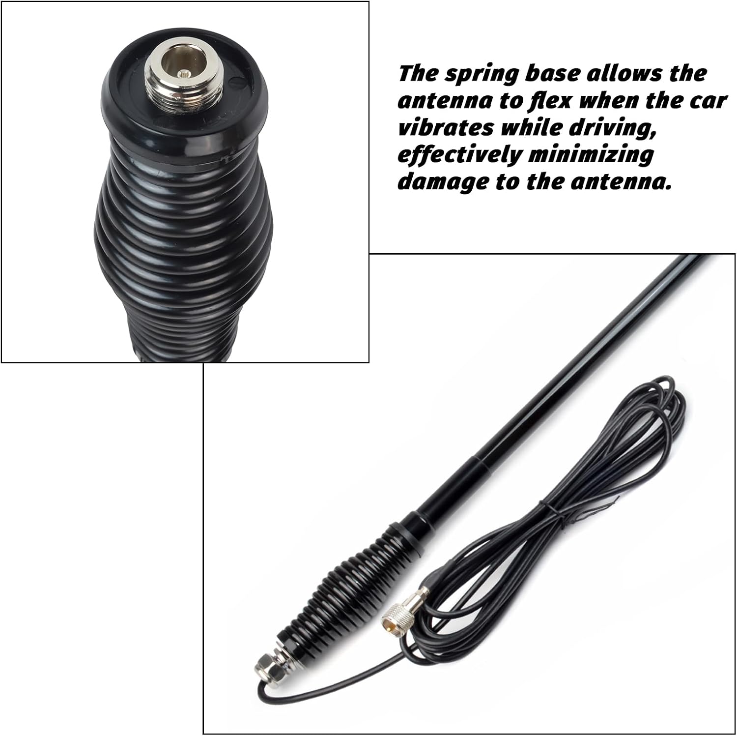 TWAYRDIO Heavy Duty GMRS Mobile Radio Antenna, 6.5dB High Gain Black Fiberglass GMRS Antenna with Mount Bracket, Spring Base, 16.4ft RG58 Coaxial Cable for Midland Retevis GMRS Transceiver