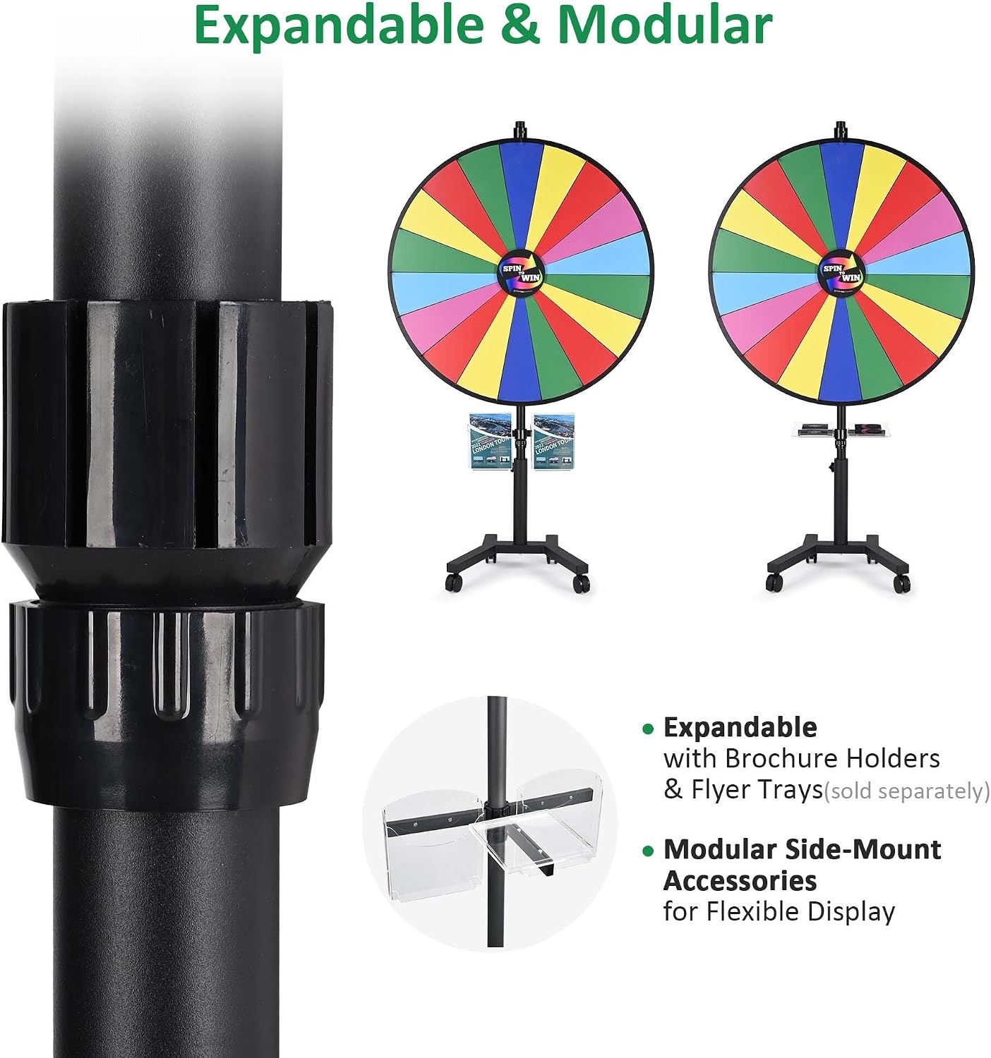 WinSpin 48' Large Giant Spinning Prize Wheel w/Mobile Base, Customizable Logo Prize Wheel Spinner with Stand for Trade Show Commercial Brand Opening Events Carnival, 18 Slots