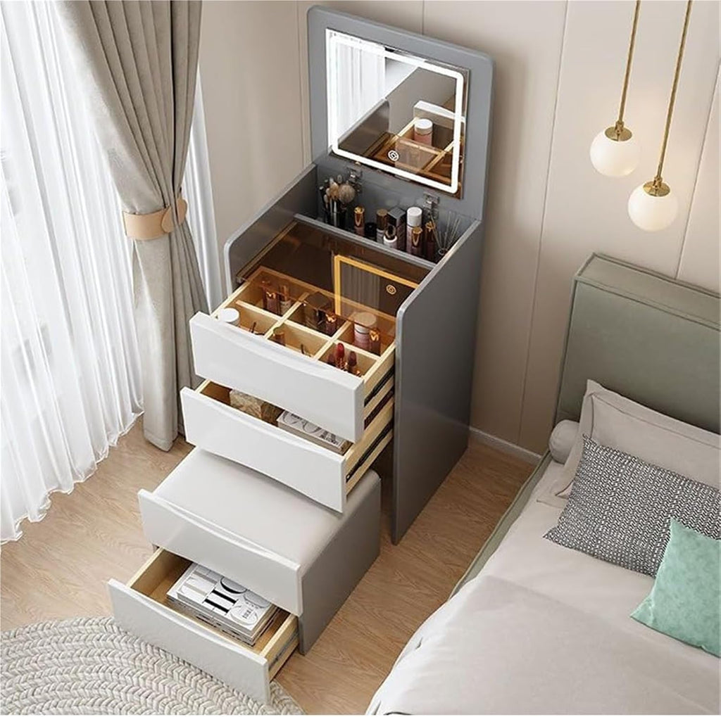 Vanity Desk with Mirror & 3 Drawer Dressing Table with Soft Stool 3-in-1 Corner Vanity Set for Living Spaces,Ideal for Home