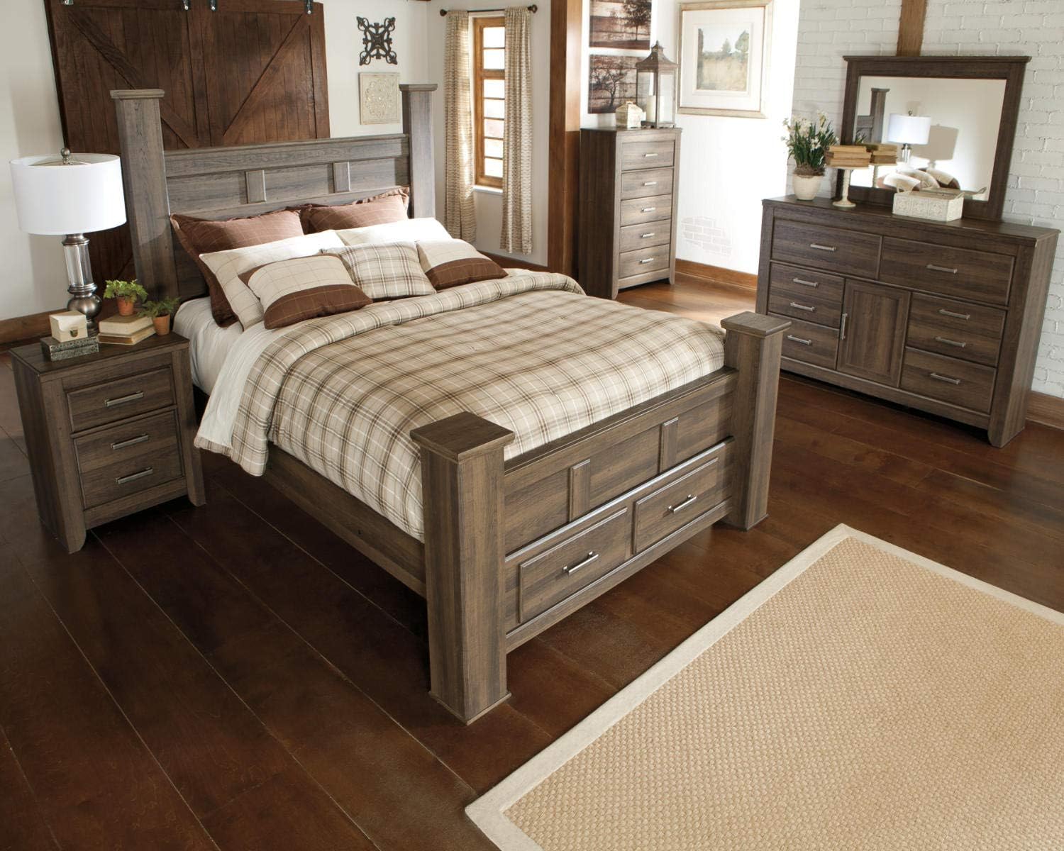 Signature Design by Ashley Juararo Rustic Poster Headboard ONLY, King/California, Weathered Brown