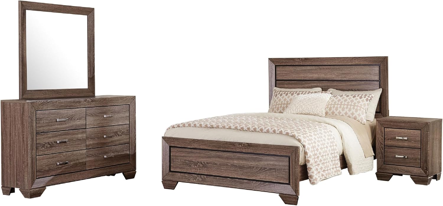 Benzara Bello 4pc King Bedroom Set- Transitional Washed Taupe Brown n Black