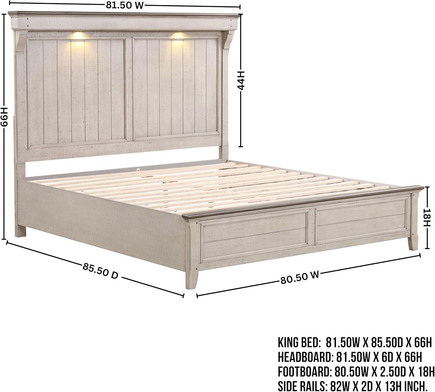 Roundhill Furniture Walcott 4-Piece Bedroom Set with Touch LED Lighting, Weathered Dusty-Taupe Finish, King