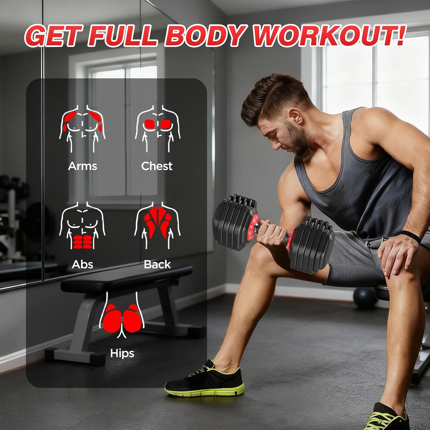 Adjustable Dumbbells Set, 10 in 1/15 in 1 Free Adjustable Weights Dumbbells Set, 25/55/52.5lbs Weights Set with Anti-Slip Handle, Fast Adjust Equipment Compact for Home Gym Strength Training