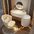 Corner Makeup Table Set Makeup, Women Dresser Table Vanity with 5-6 Drawers, Vanity Dressing Table with 360° Rotating Mirror, Makeup Vanity Benches Vanity Desk ，80cm White Petal Chair