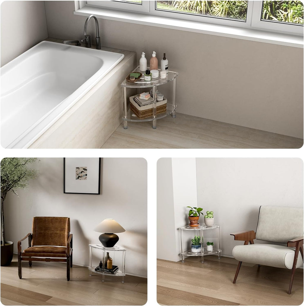 Sumerflos Acrylic Corner Shower Stool, Clear Shower Bench for Shaving Legs Seating Waterproof Heavy Duty Assemble Modern (Clear, 15.75' D x 15.75' W x 18.11' H)