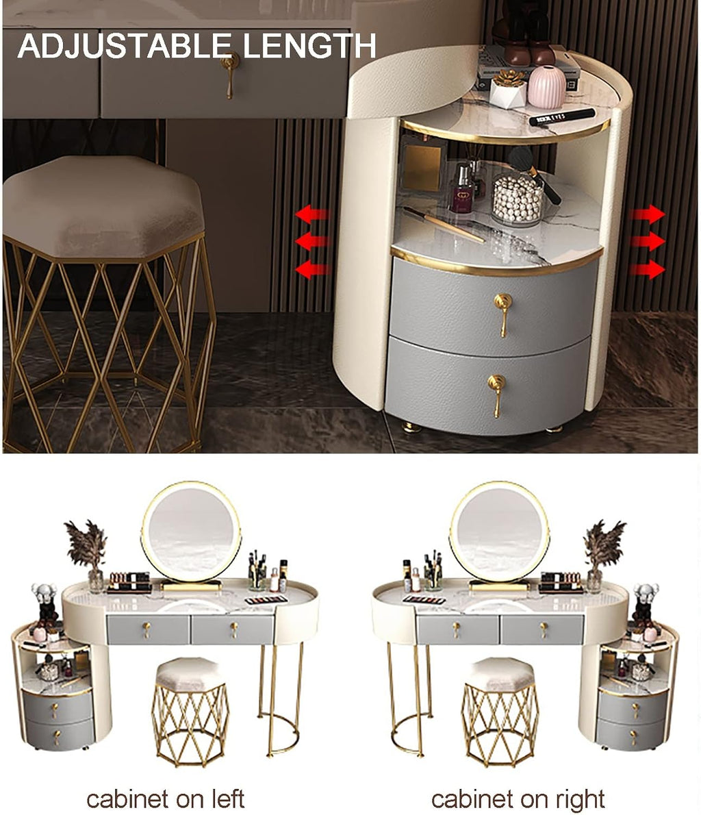 Dresser Table Women Vanity Makeup Table Set Makeup with 3 Drawers Dressing Table with Lighted Mirror and Chair Vanity Benches Desk for Her (Color : White, Size : L:80cm/31.5')