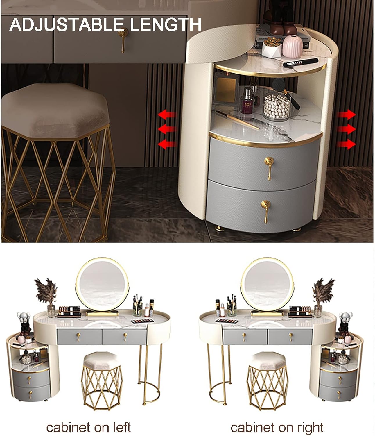 Dresser Table Women Vanity Makeup Table Set Makeup with 3 Drawers Dressing Table with Lighted Mirror and Chair Vanity Benches Desk for Her (Color : White, Size : L:80cm/31.5')