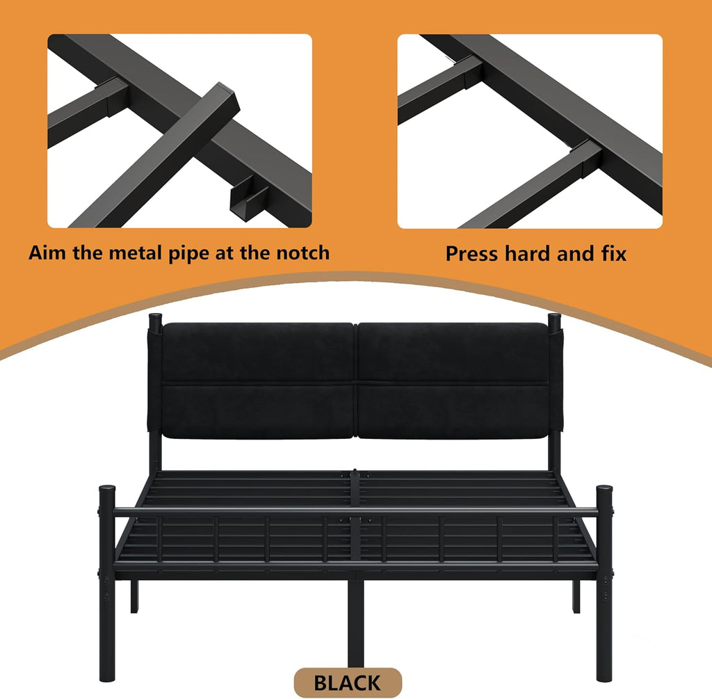 Metal Bed Frame,14Inch King Bed Frame with Headboard,Heavy Duty Sturdy Mattress Foundation,Easy Assembly,No Box Spring Needed,Black King Size
