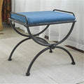 Pemberly Row Iron Vanity Bench, Indigo Finish, Microsuede Cushion, 17' H x 21' W x 16' D, Hand-Woven Style, Powdercoated Frame, Ideal for Dressing Rooms, Living Areas, Foot of Bed