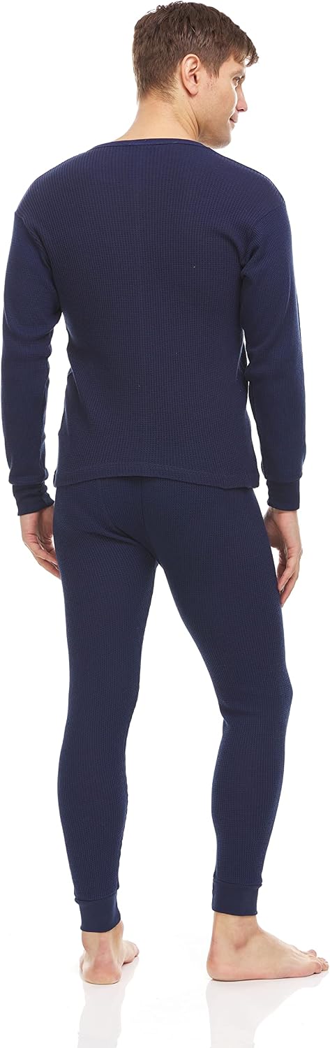 6 Pack of 2pc Thermal Sets for Men, Base Layer Long Johns Underwear, Top & Bottom, Cotton, Solid Colors