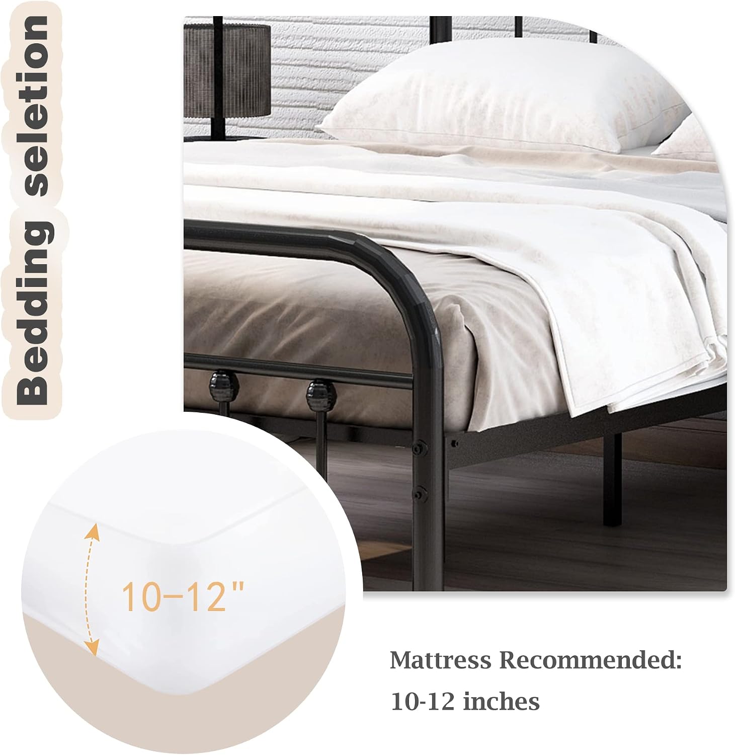 alazyhome King Size Bed Frame Classic Metal Platform Mattress Foundation with Victorian Style Iron-Art Headboard Under Bed Storage No Box Spring Needed Black