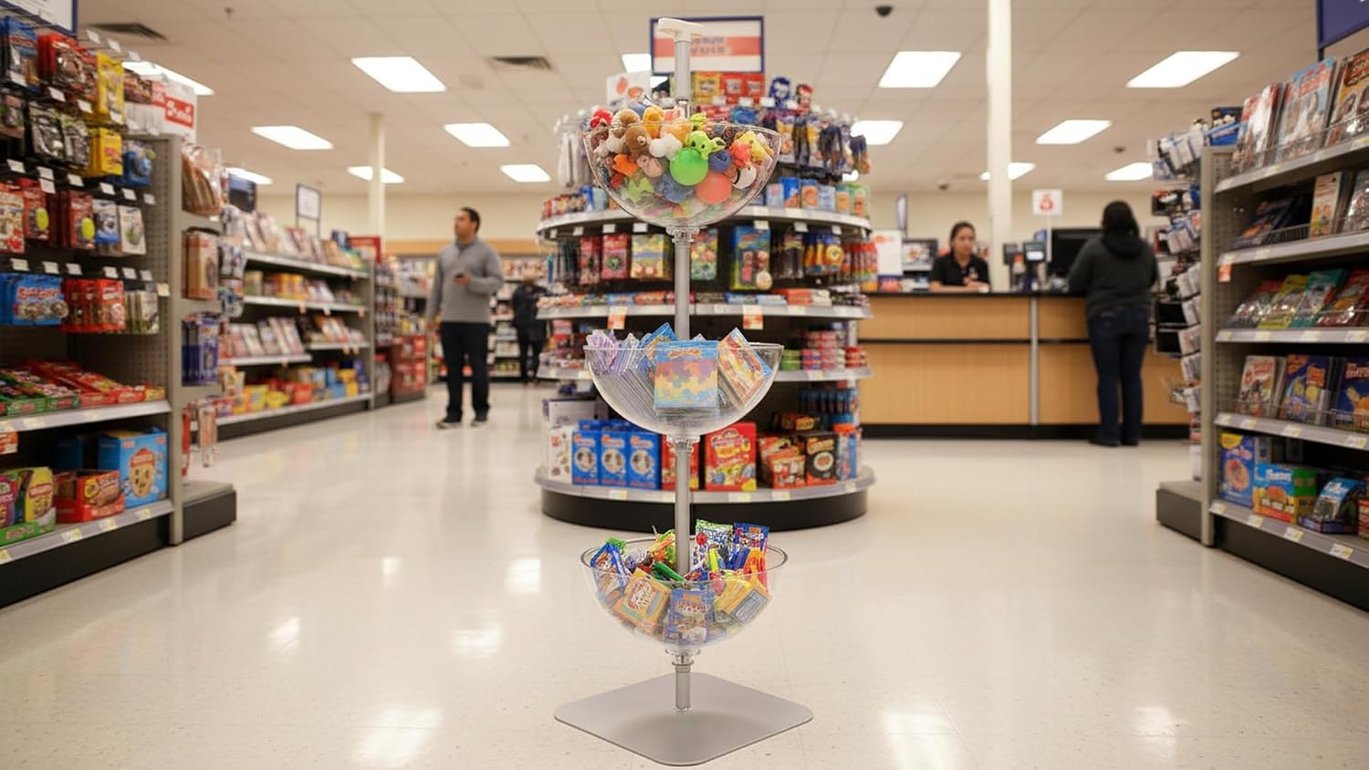 Azar Displays 751603 3-Tier Bowl Organizer - Floor Standing Tiered Bowls with Rack & Flat Base - Mobile Product Display Stand
