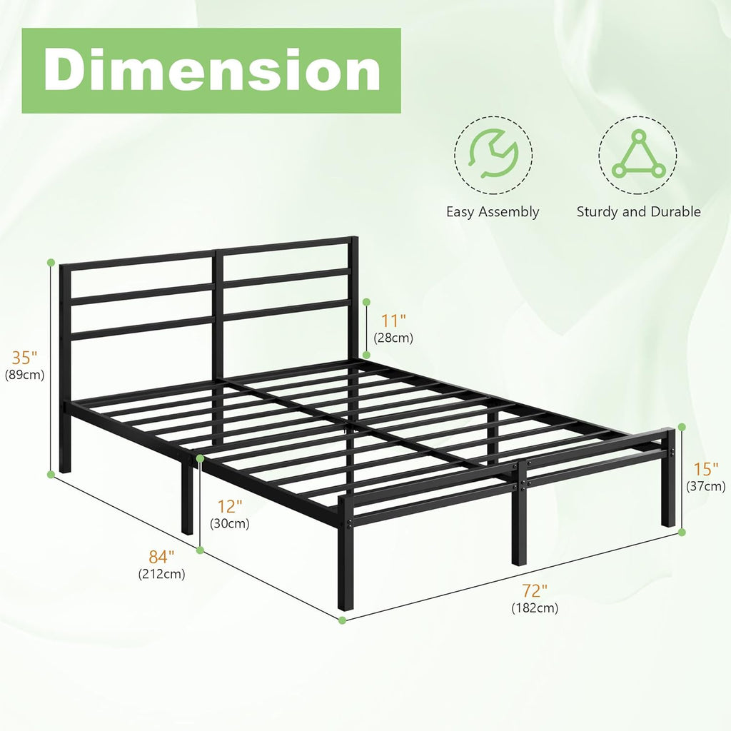 Lutown-Teen California King Bed Frame with Headboard and Footboard, 12 Inch Classic Metal Platform Bed Frame, Under Bed Storage, No Box Spring Needed, Easy Assembly, Noise Free, Black