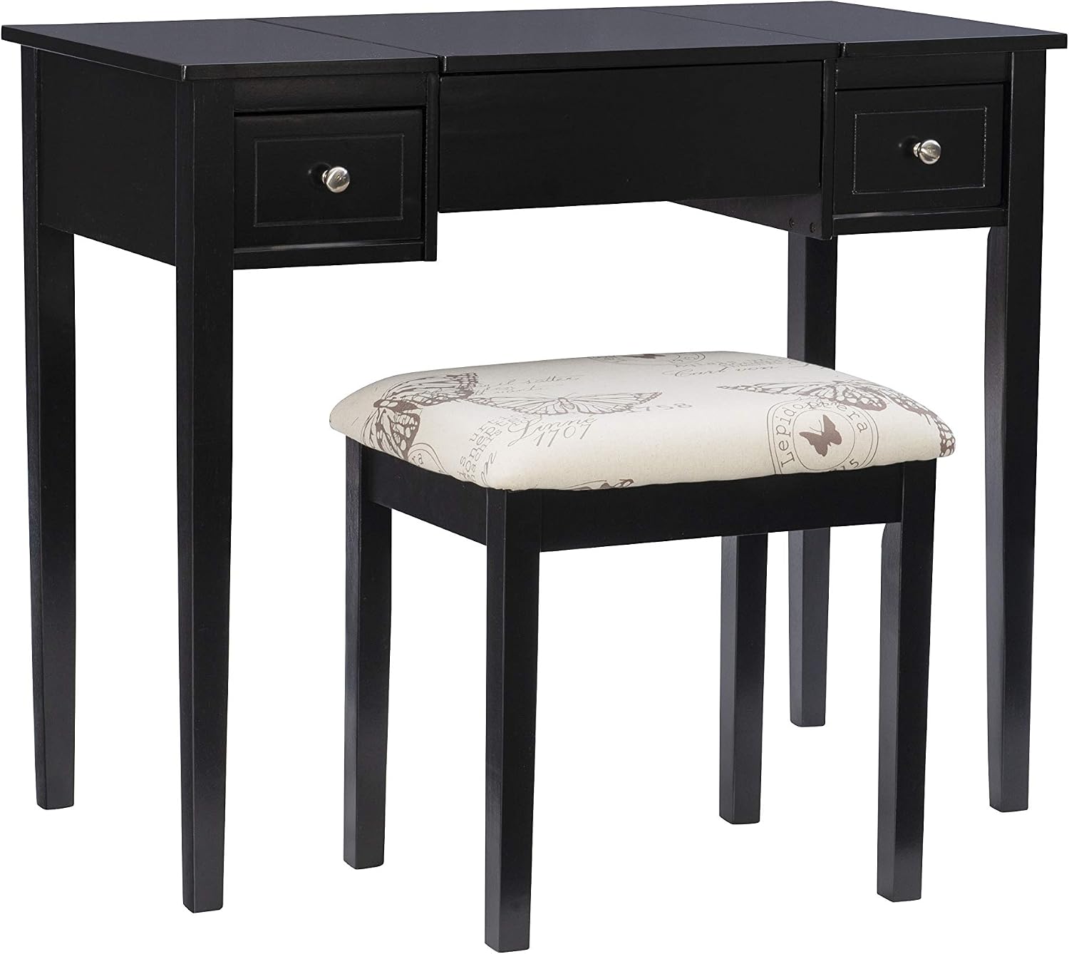 Linon Home Dcor Linon Black Butterfly Stool Vanity Set with Bench, 36'w x 18'd x 30'h,
