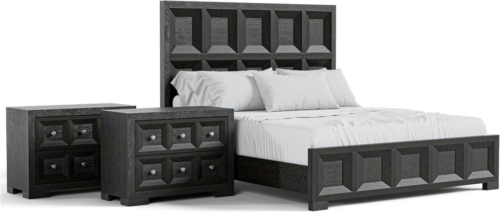 Furniture of America Dannen Modern Solid Wood 3-Piece Bedroom Set with Oversized Nightstand, Cedarwood-Lined Bottom and Felt-Lined Top Drawers, Box Spring Needed, Queen, Weathered Black