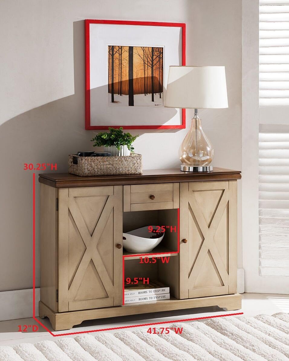 Kings Brand Furniture Console Table, Antique White/Walnut