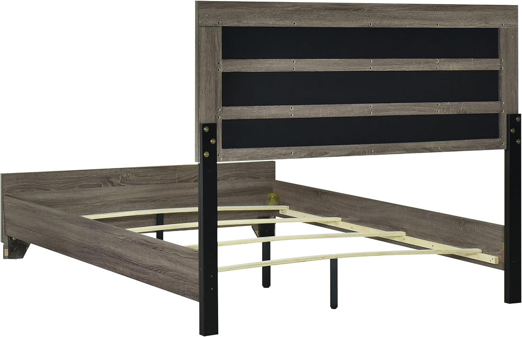 Coaster Home Furnishings Wright Transitional 4-Piece Bedroom Set Fabric Upholstered Eastern King Size Panel Bed Frame 52-inch Headboard Brown Oak 223341KE-S4