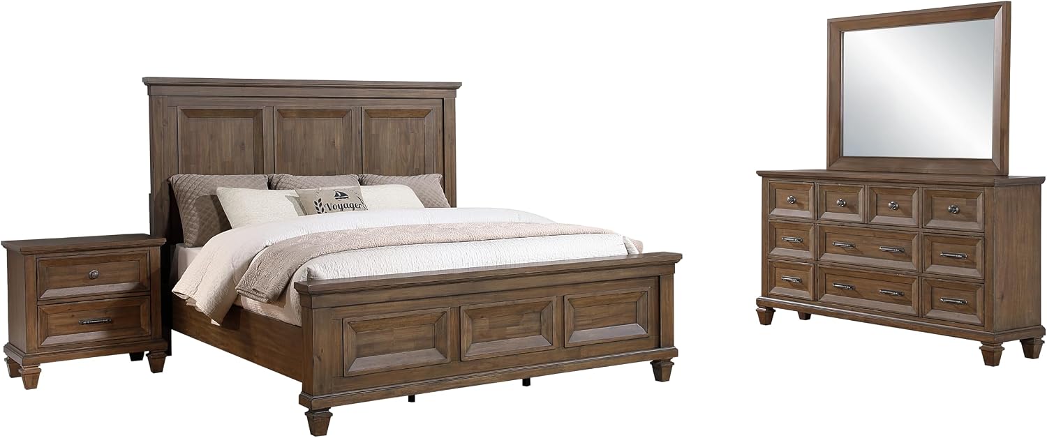 New Classic Furniture Mariana 4-Piece Wood Queen Bedroom Set with Nightstand, Vintage Mocha