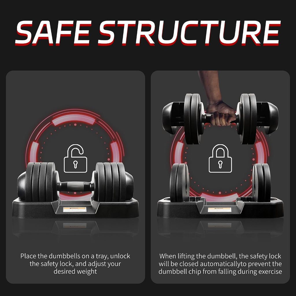 ALTLER 22LBS/25LBS/52LBS Single/Pair Adjustable Dumbbells Set Premium Rubber Coated Dumbbell Set with Secure Locking Mechanism for Safe & Customizable Strength Training