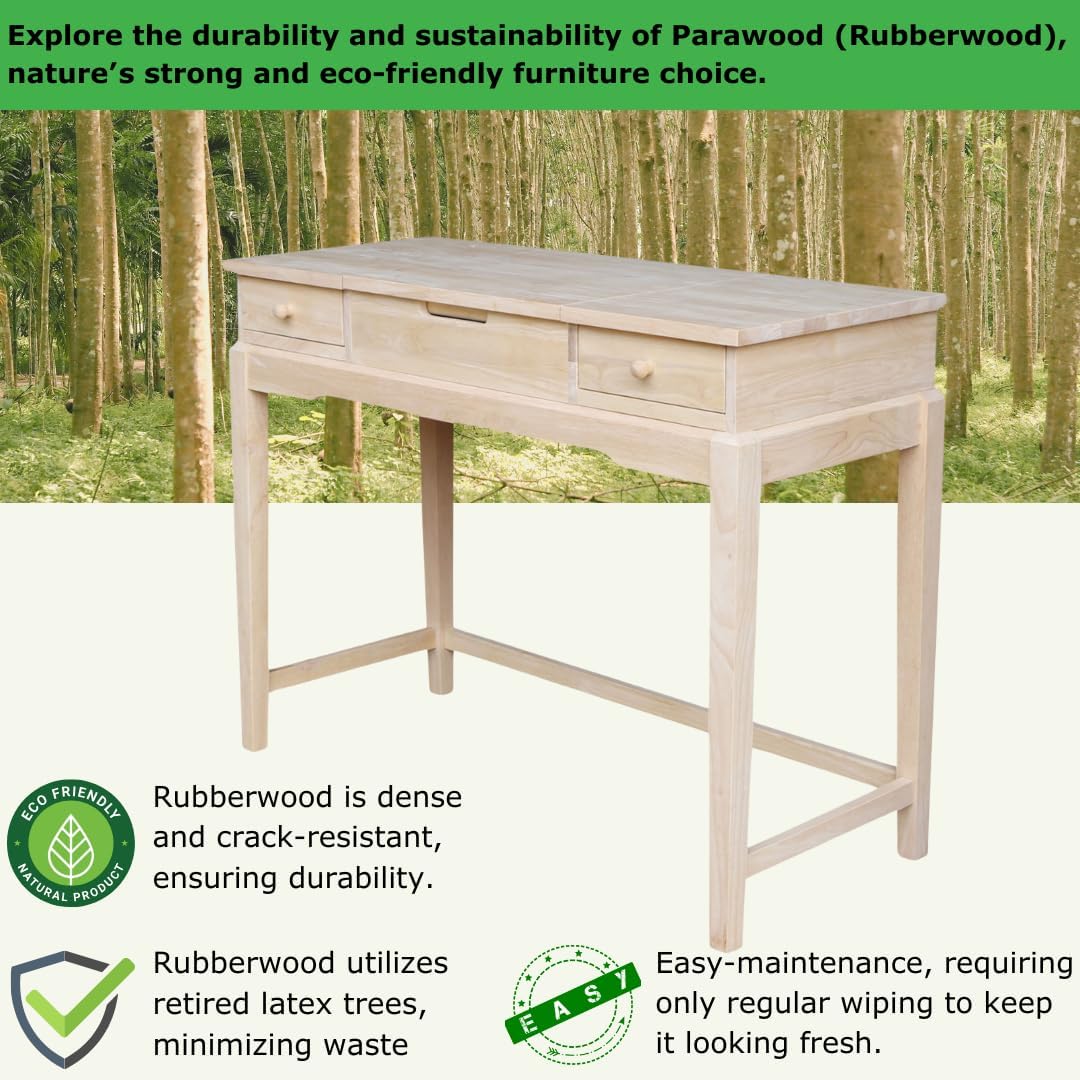 Solid Wood Vanity Table, Unfinished