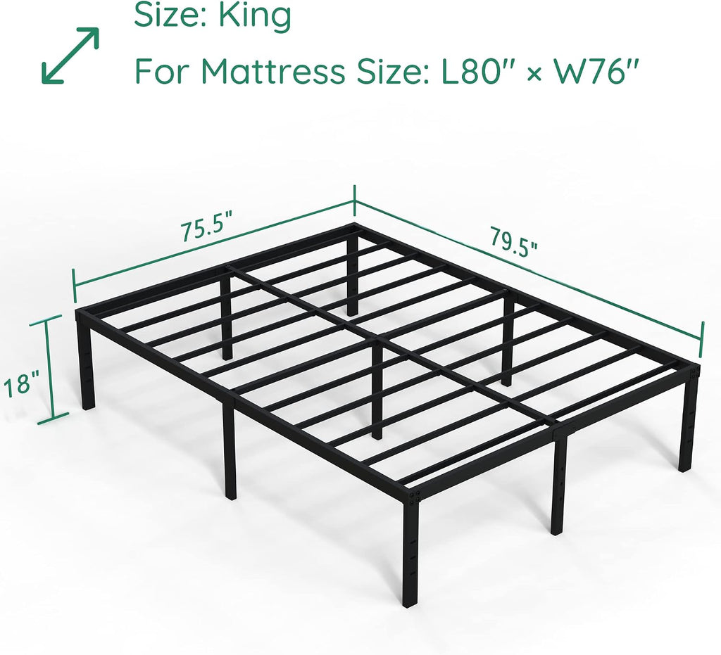 DiaOutro 18 Inch King Bed Frame Heavy Duty Metal Platform No Box Spring Needed, Maximum Storage, Easy Assembly, Noise Free, Black