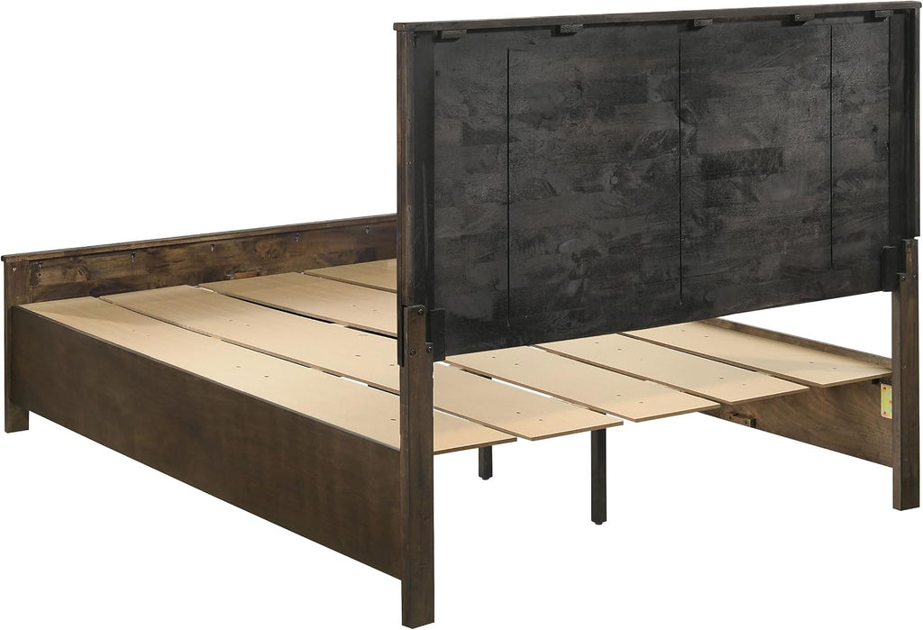 Coaster Home Furnishings - Woodmont - Wood - Queen Panel Bed with Storage Footboard, Block Legs, Horizontal Panel Headboard, and Two Drawers - Bedroom - Rustic Golden Brown - 222631Q