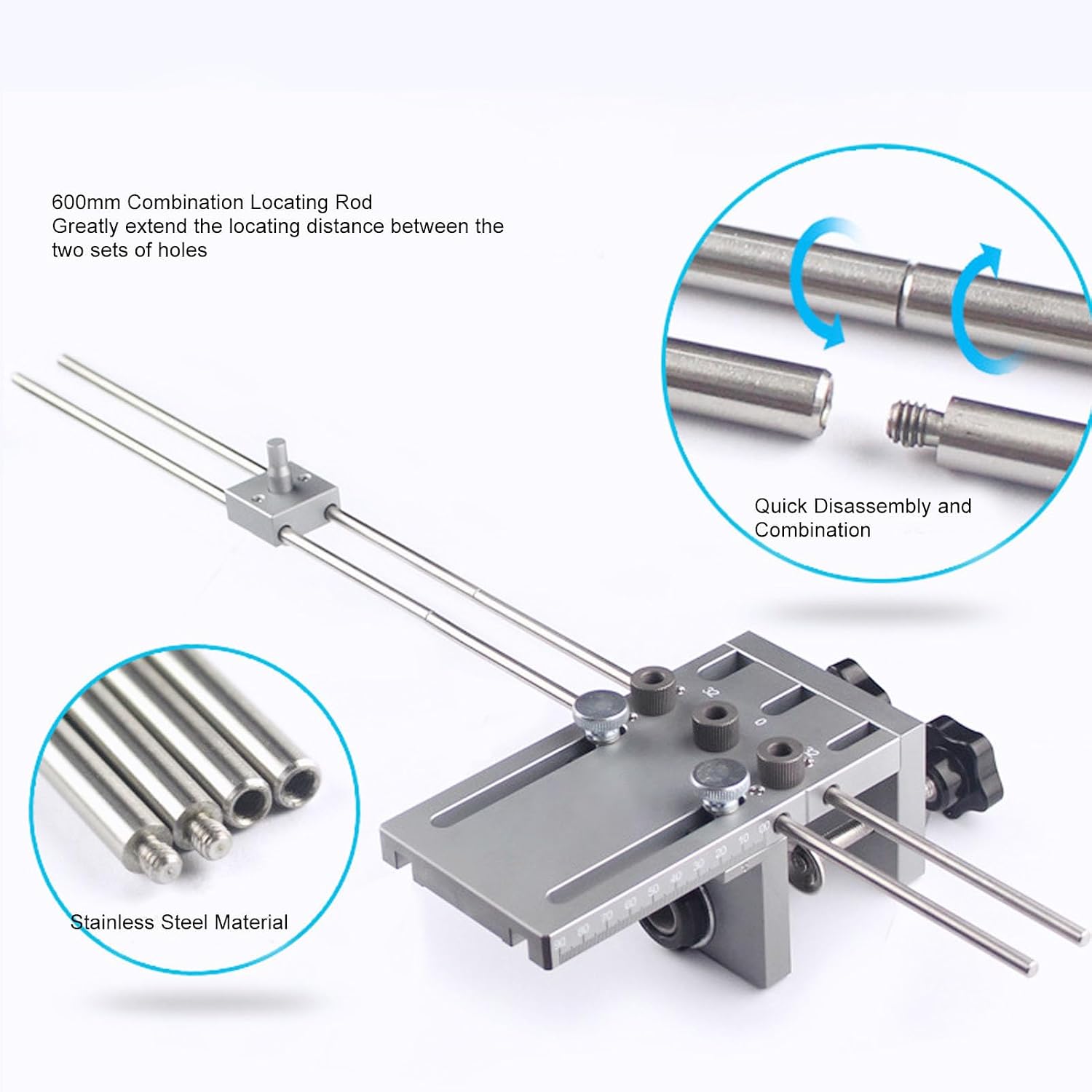 Self Centering Doweling Jig, Adjustable Quick Release 6 8 10mm Drilling Sleeves Dowel Jig Kit 3 in 1 Sturdy Construction Biscuit Joiner Set for Furniture Assembly, DIY Projects