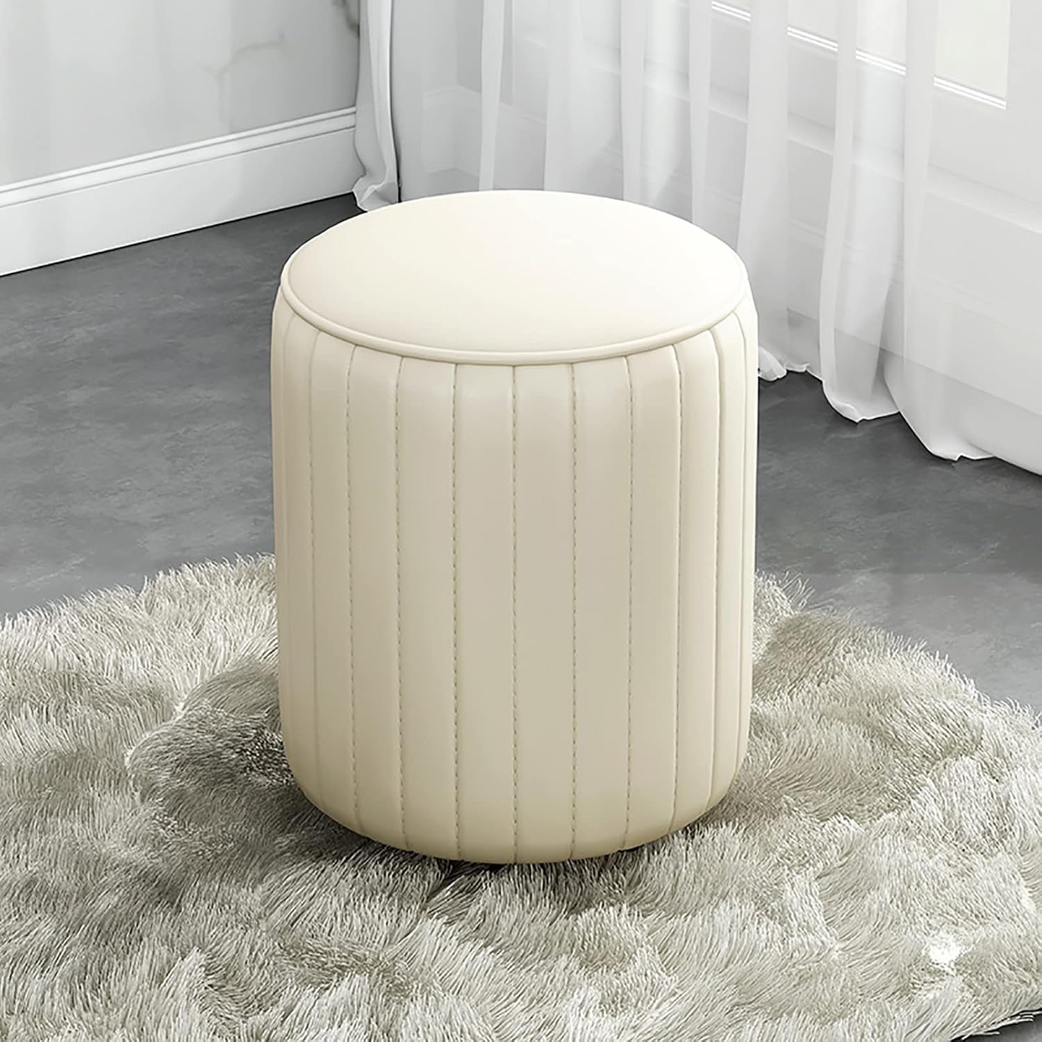 BTZHY Vanity Chair,Faux Leather Vanity Stool, Upholstered Make up Bench, Foot Stool, Vanity Chair Tufted Footrest Stool Makeup Stool for Living Room, Dressing Room,E,30cm