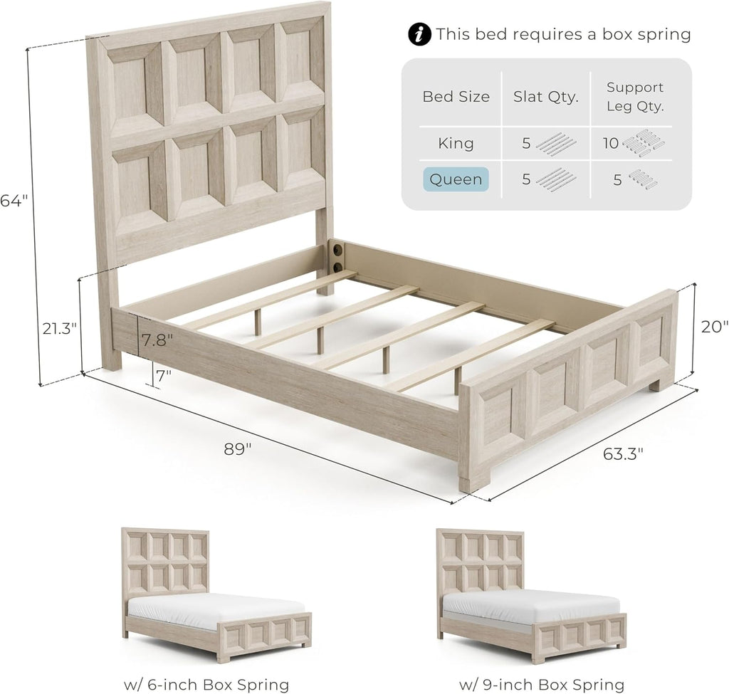 Furniture of America Dannen Modern Classic Solid Wood 3-Piece Bedroom Set, Panel Bedframe, Writing Desk and Wooden Nightstand with USB Ports, Box Spring Needed, Queen, Tawny Brown
