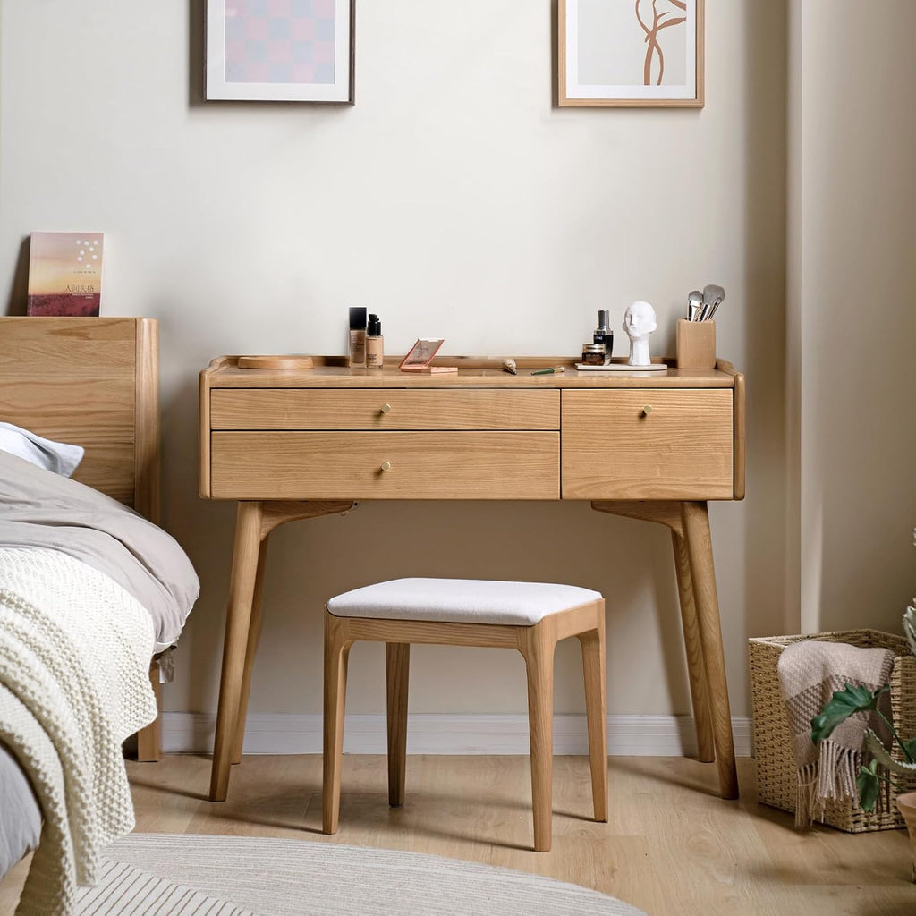 Small Vanity Desk, Solid Wood Dressing Table with Drawer Divider, Study Desk and Vanity Desk for Bedroom, 18' D x 40' W x 32' H