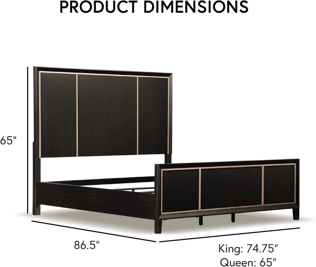 Furniture of America Samuel Modern Solid Wood 3-Piece Bedroom Collection Bed Frame and 2-Drawer Nightstands Set of 2, Box Spring Required, Espresso, King