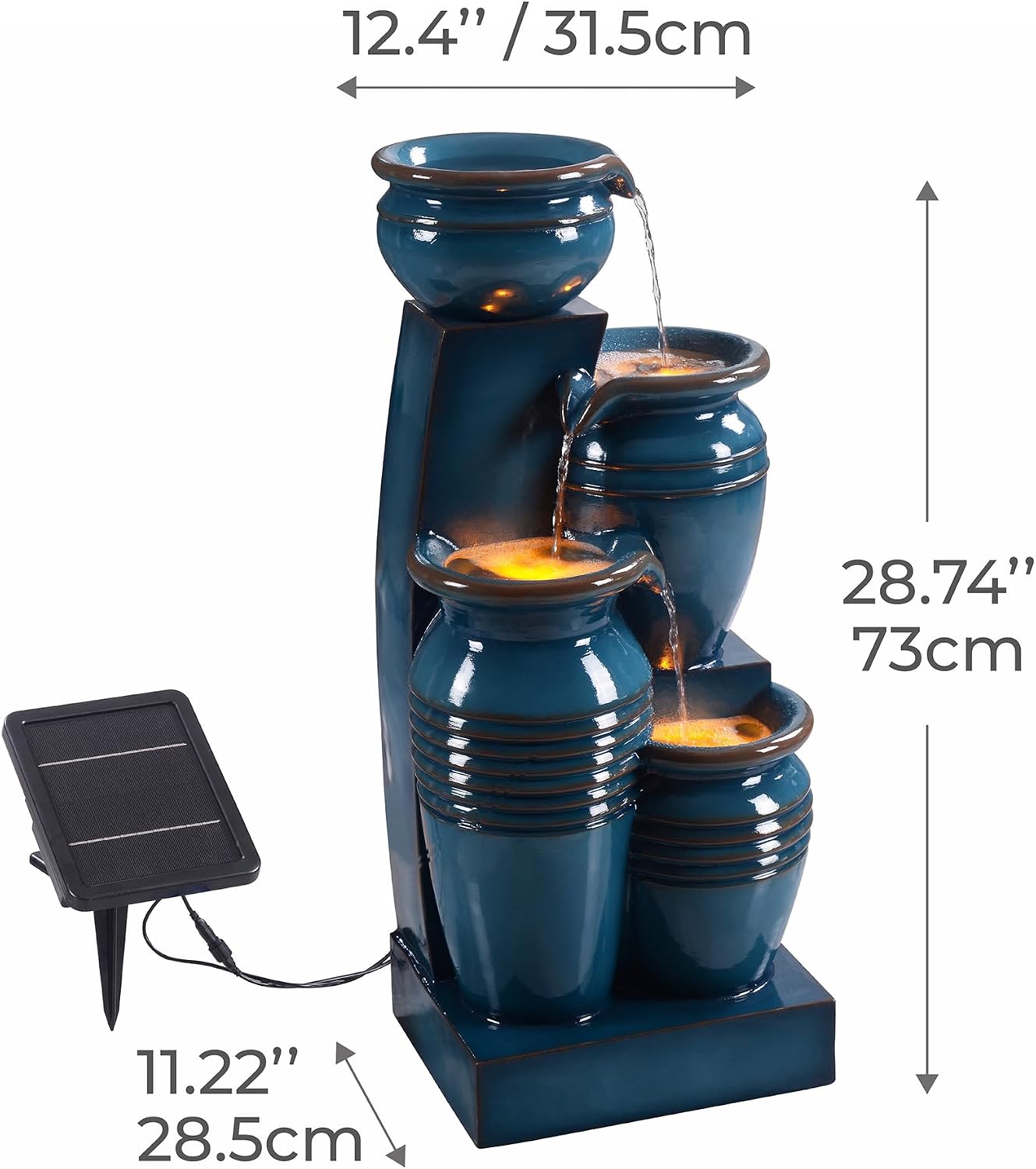 Teamson Home 28.7' 4-Tier Cascading Bowl Solar Powered Water Fountain for Outdoor Living Spaces, Blue