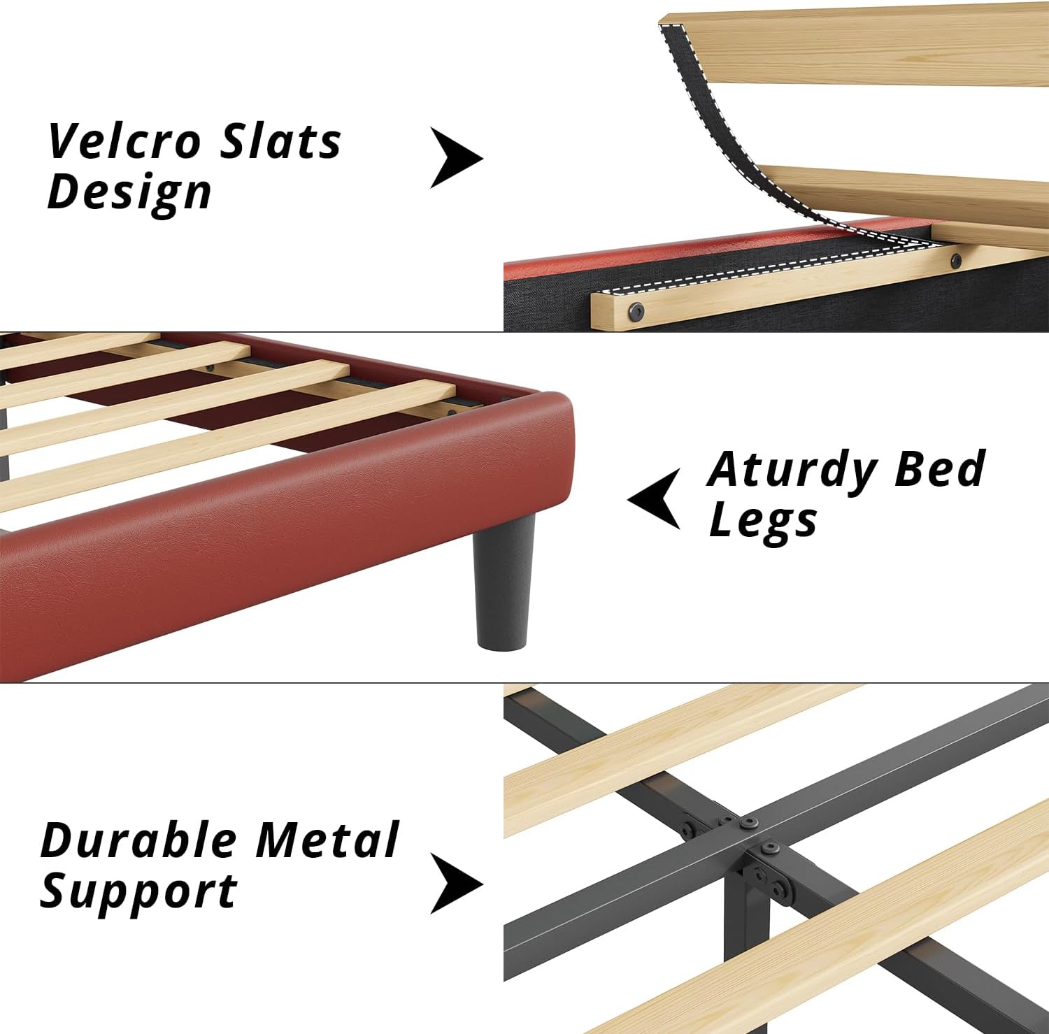 Queen Size Bed Frame with Upholstered Wingback Headboard, Easy Assemnly Platform Bed and Heavy Duty Wooden Slats Support, Noise-Free, No Box Spring Needed (Burgundy, Queen)