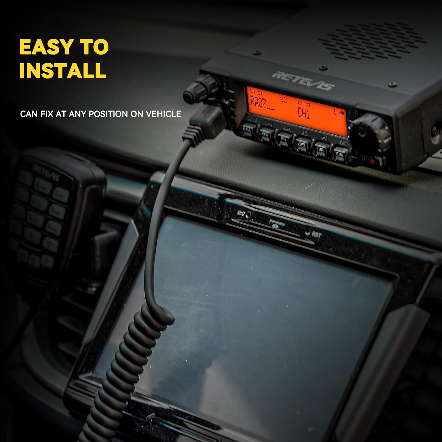Retevis RA87 GMRS Mobile Radio, Base Station(1 Pack) with HA1G GMRS Radio Green(2 Pack), Speaker Microphone(2 Pack), 8 Repeater Channels, Dual Watch, Long Range Two Way Radio for Overlanding