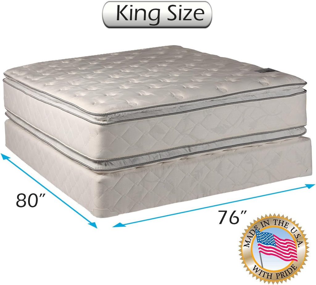 Dream Solutions USA DS USA Gentle Plush King Size Double-Sided Eurotop Mattress Set with Metal Bed Frame - Quilted Fabric, Durable Edge Guards, Orthopedic, Longlasting Comfort