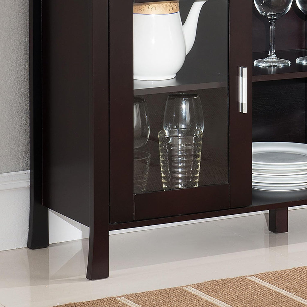Kings Brand Furniture Wine Rack Buffet Server Console Table with Glass Doors, Espresso